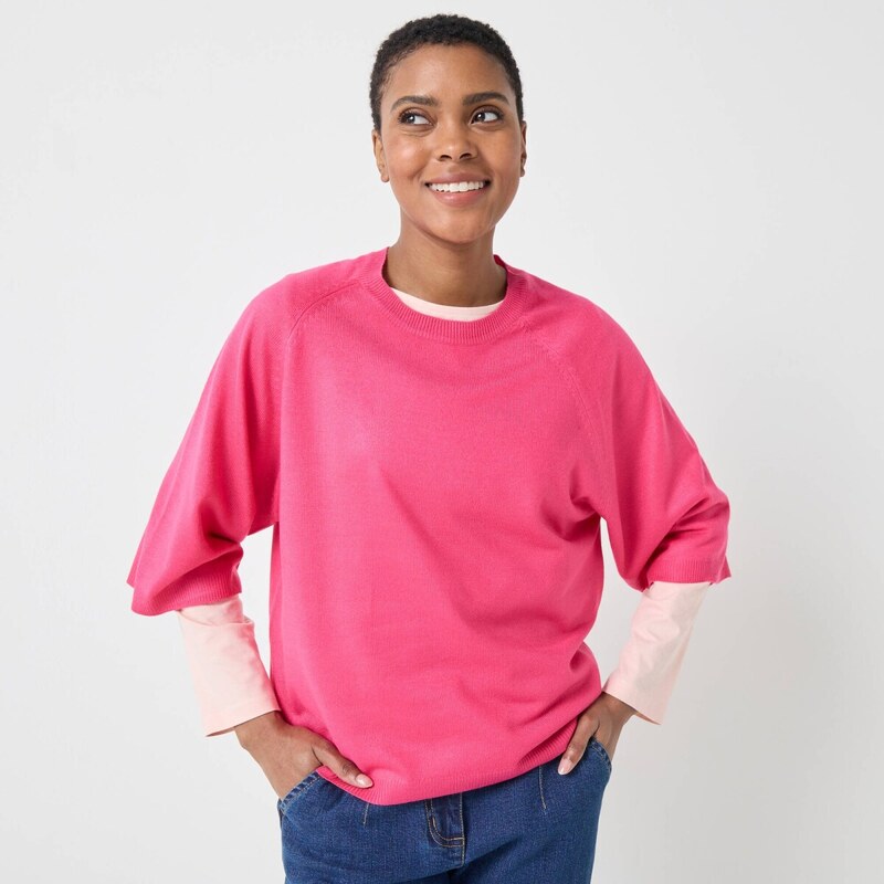 Voľný pulóver s rukávmi po lakte fuksia 054 Blancheporte 65217654