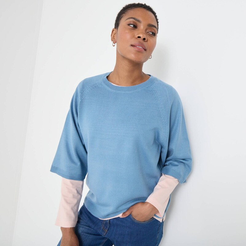 Voľný pulóver s rukávmi po lakte modrosivá 054 Blancheporte 65217655