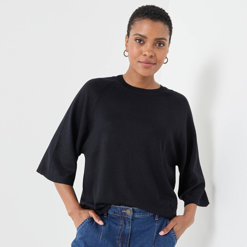 Voľný pulóver s rukávmi po lakte čierna 050 Blancheporte 65217670