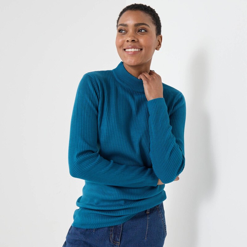 Vrúbkovaný pulóver so stojačikom petrolejová 056 Blancheporte 65217677