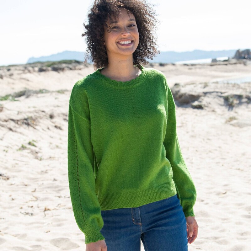 Pulóver s ažúrovým vzorom a zvlnenými lemami zelená 058 Blancheporte 65217704