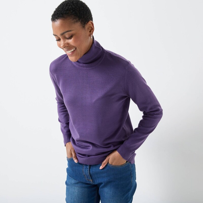 Pulóver s rolákom, kašmírový na dotyk čierne ríbezle 054 Blancheporte 65217709