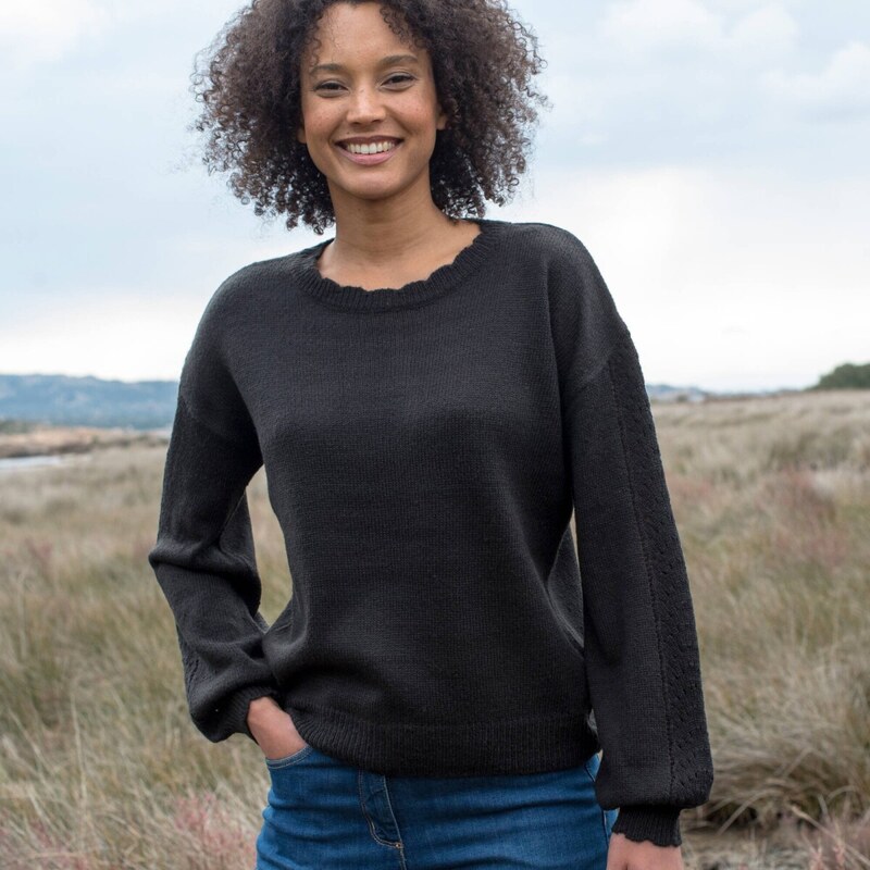 Pulóver s ažúrovým vzorom a zvlnenými lemami čierna 058 Blancheporte 65217712