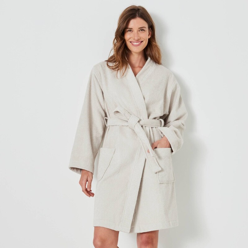 Krátky unisex župan s kimono golierom piesková 056 Blancheporte 65217734