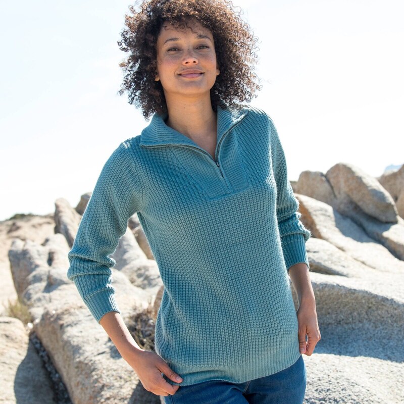 Pulóver so zipsovým stojačikom, anglický hladký vzor tyrkysová 040 65218513