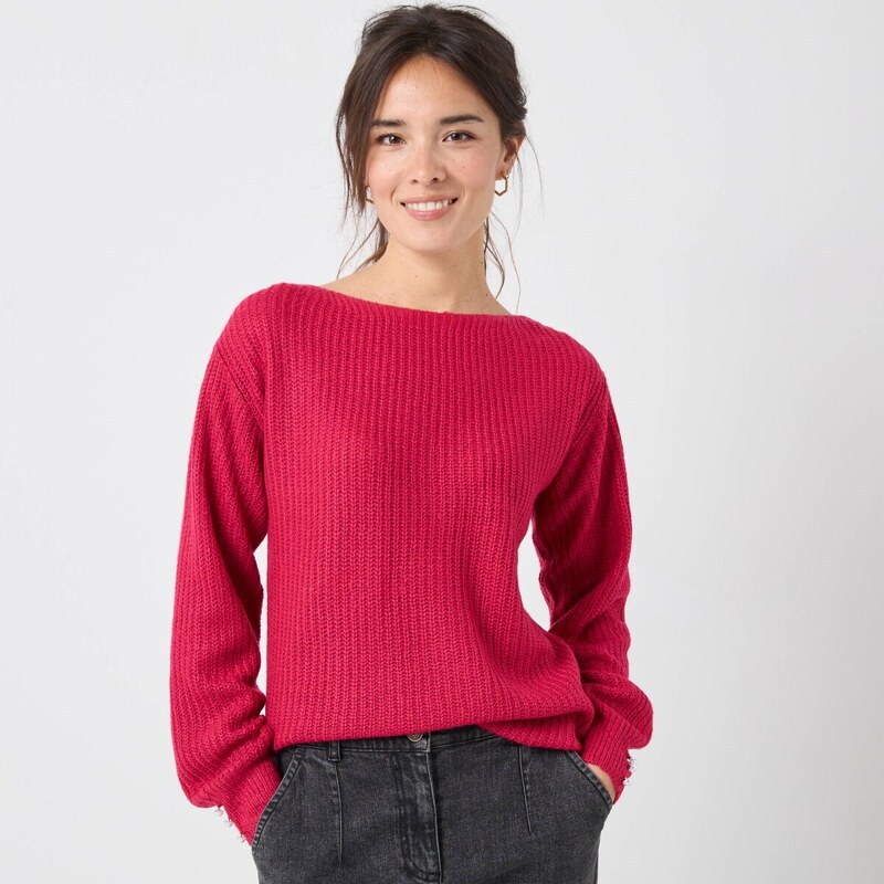 Pulóver s lodičkovým výstrihom malinová 052 Blancheporte 65218603