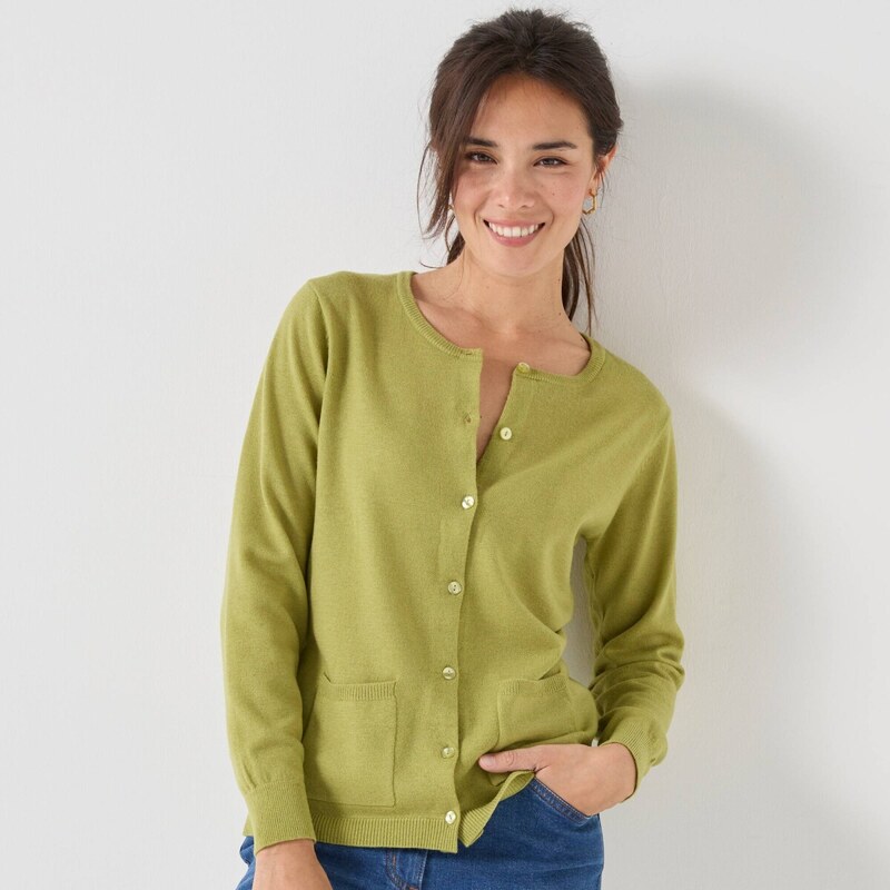 Sveter s okrúhlym výstrihom z jahňacej vlny machová 036 Blancheporte 65218720