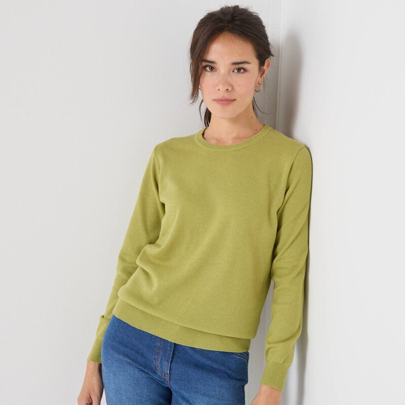 Pulóver s okrúhlym výstrihom z jahňacej vlny machová 054 Blancheporte 65218717