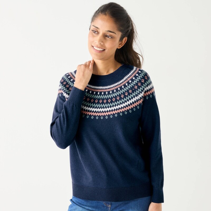 Pulóver so žakárovým vzorom, jahňacia vlna nám. modrá/ružová 036 65218719