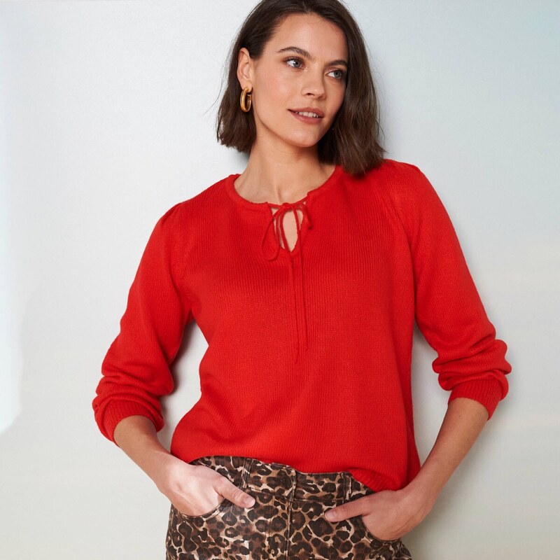 Pulóver s okrúhlym výstrihom a viazačkou červená 052 Blancheporte 65218729