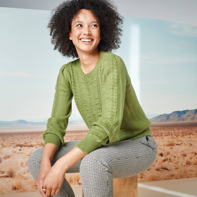 Pulóver s ažúrovým vzorom, jemný na dotyk khaki 054 Blancheporte 65218760