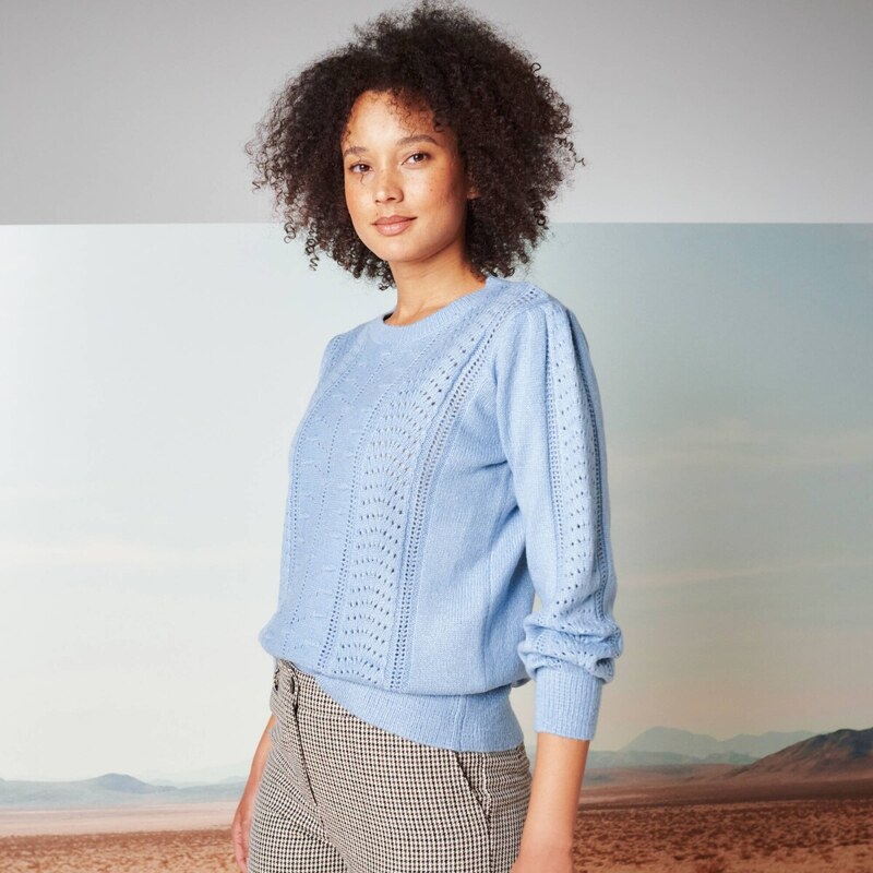 Pulóver s ažúrovým vzorom, jemný na dotyk modrosivá 040 Blancheporte 65218758