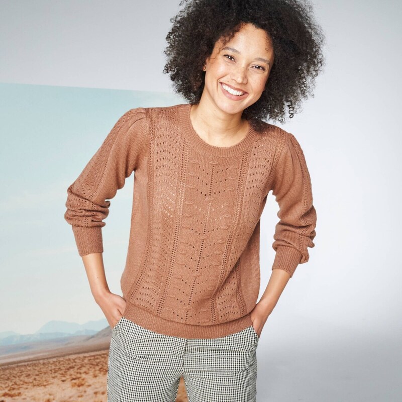 Pulóver s ažúrovým vzorom, jemný na dotyk čokoládová 054 Blancheporte 65218759