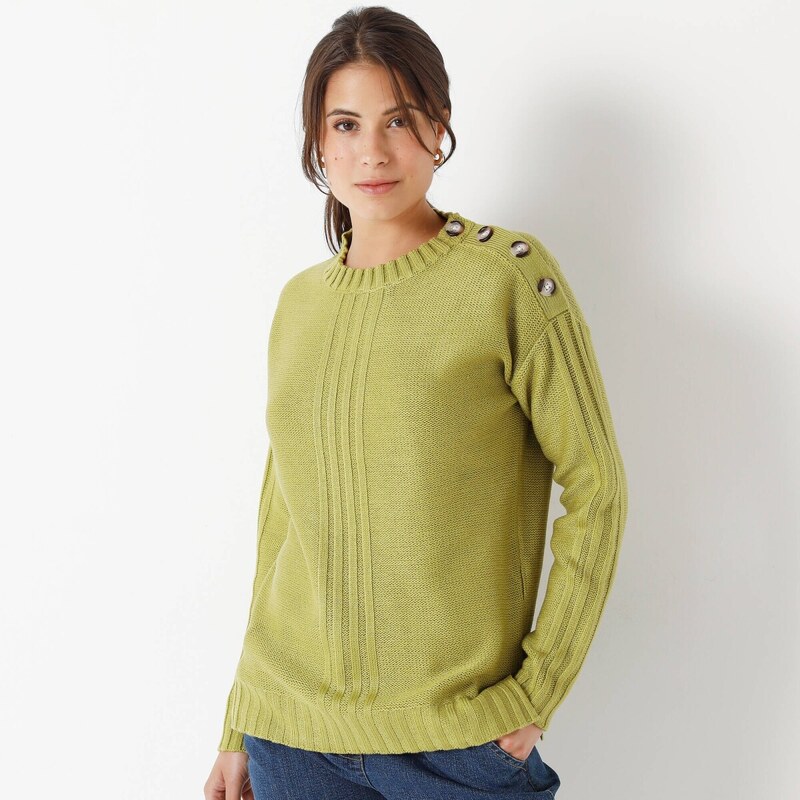 Pulóver so zapínaním na pleci, z úpletu s plastickým vzorom machová 65218792