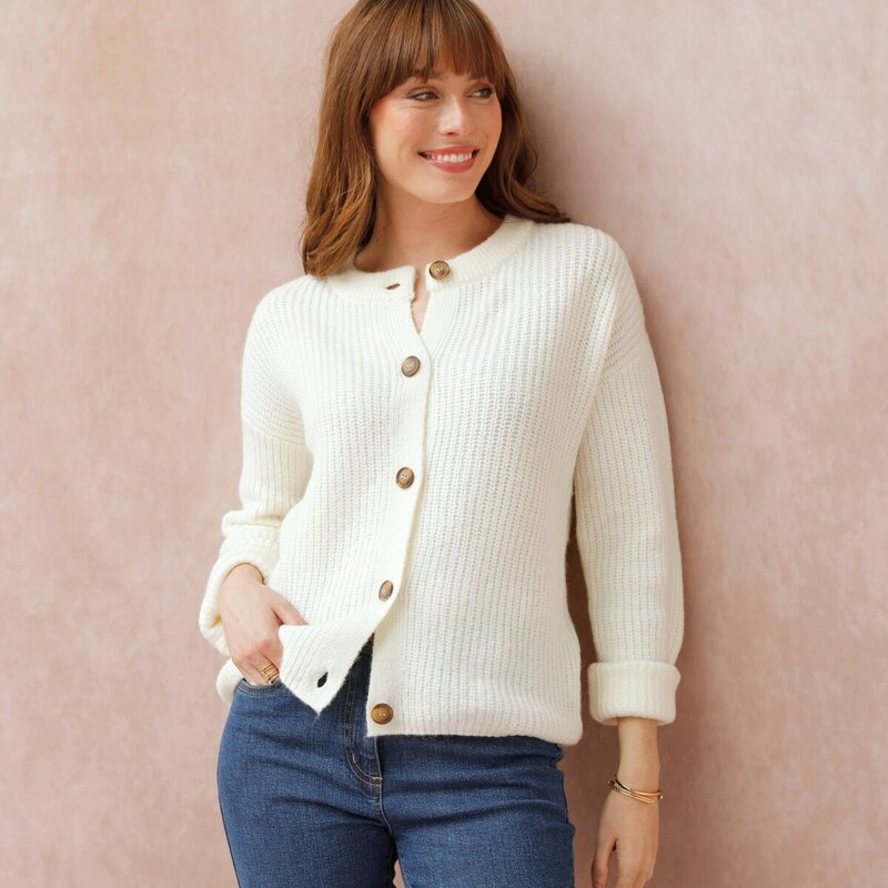 Sveter na zapínanie z hladkého úpletu ražná 054 Blancheporte 65218839