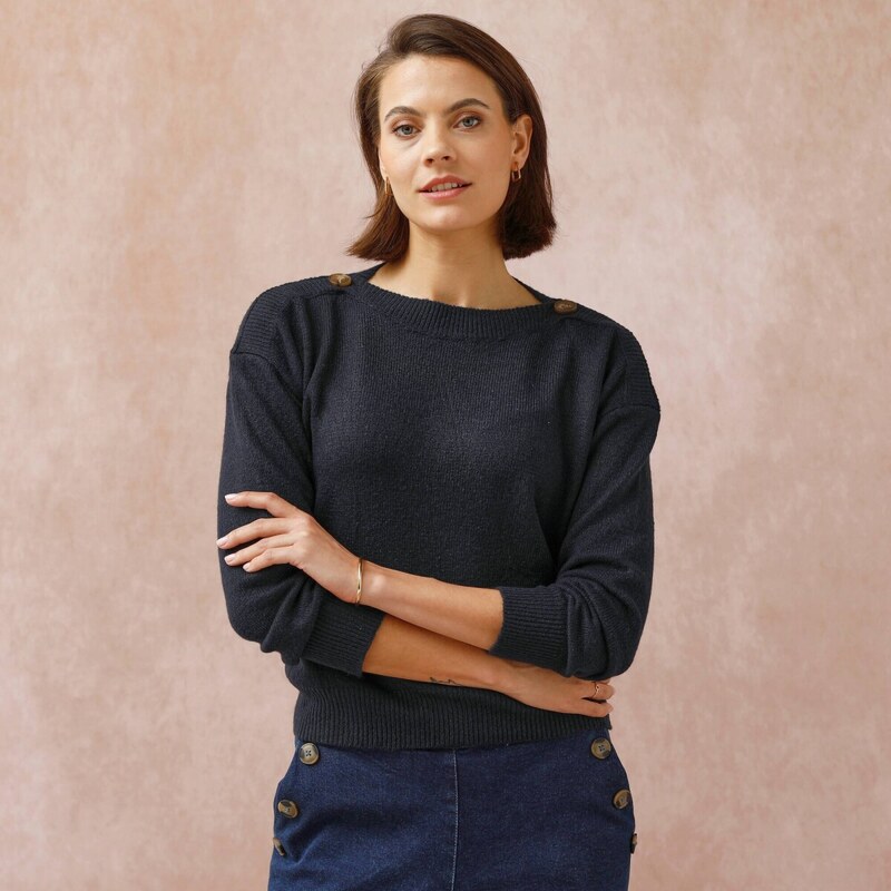 Pulóver s lodičkovým výstrihom, jednofarebný nám. modrá 050 65218919