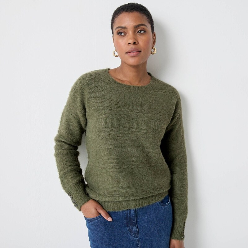 Pulóver s okrúhlym výstrihom, z úpletu s predĺženým vláknom lipová 054 65218918