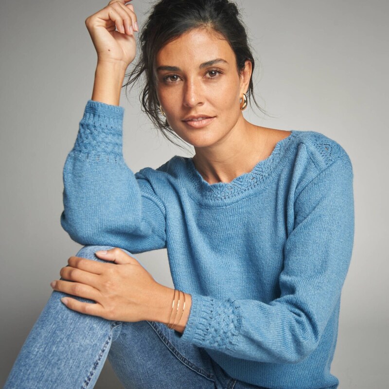 Pulóver s lodičkovým výstrihom modrosivá 052 Blancheporte 65218970