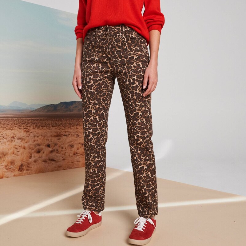 Rovné nohavice so zvieracou kresbou hnedosivá/čokoládová 044 65219010