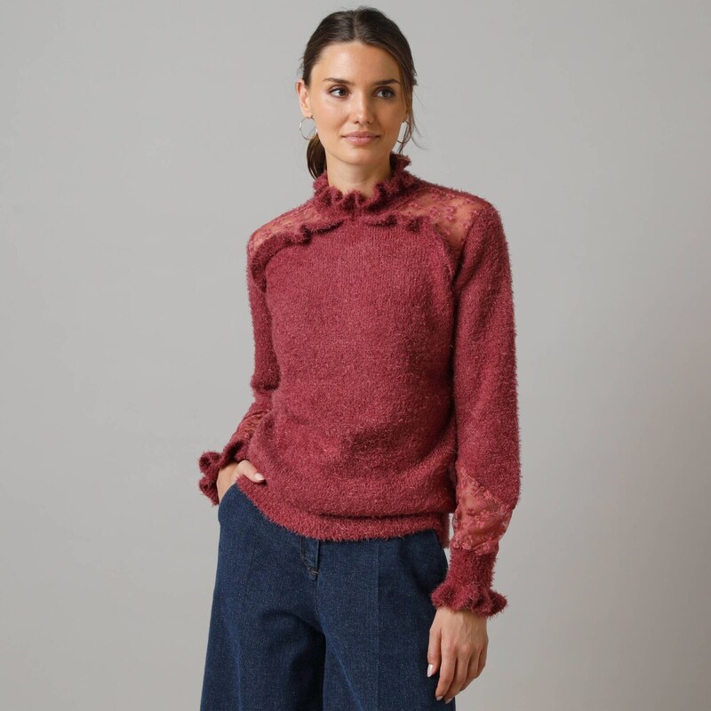 Pulóver z vyšívaného tylu fialová 050 Blancheporte 65219273