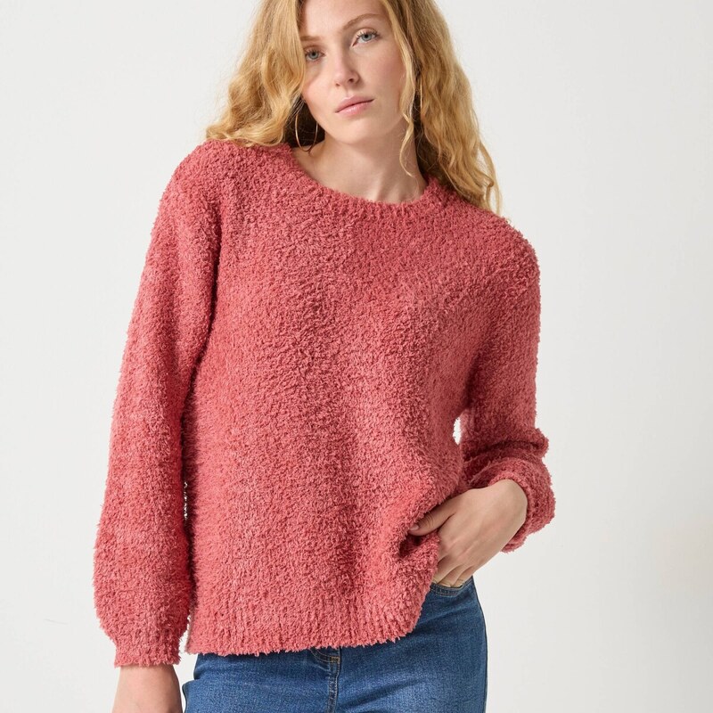 Buklé pulóver s dlhými rukávmi a voľnými ramenami ružová 052 65219291