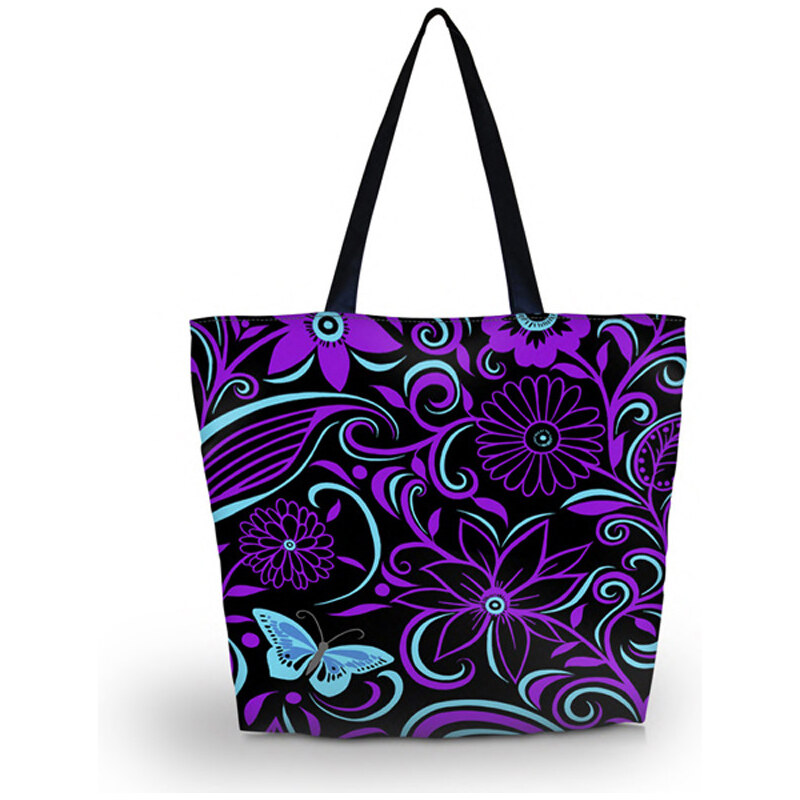 Nákupná a plážová taška Huado - Fialové kvety 65221070