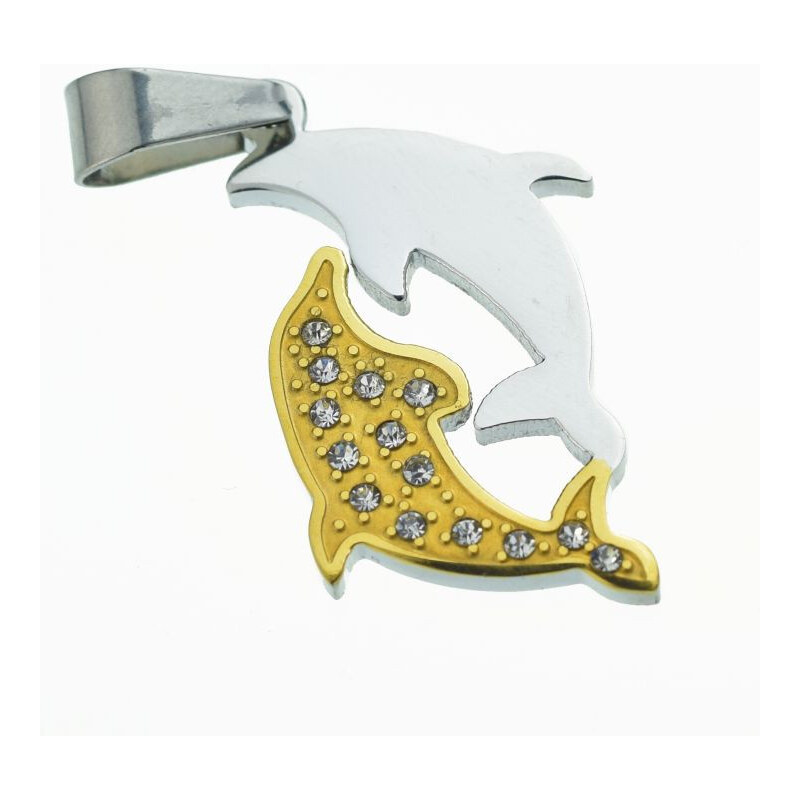 Impress Jewelry Prívesok z chururgickej ocele - Delfíny so zirkonmi 65221149