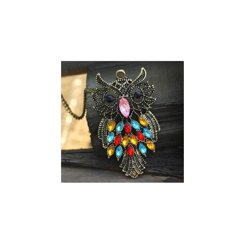 Lodestar Náhrdelník vintage sova s kamienkami 65221342