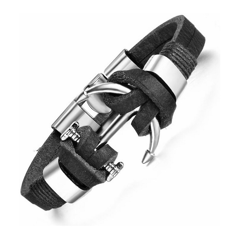 Lodestar Pánský kožený náramok Kotva čierny 65221507