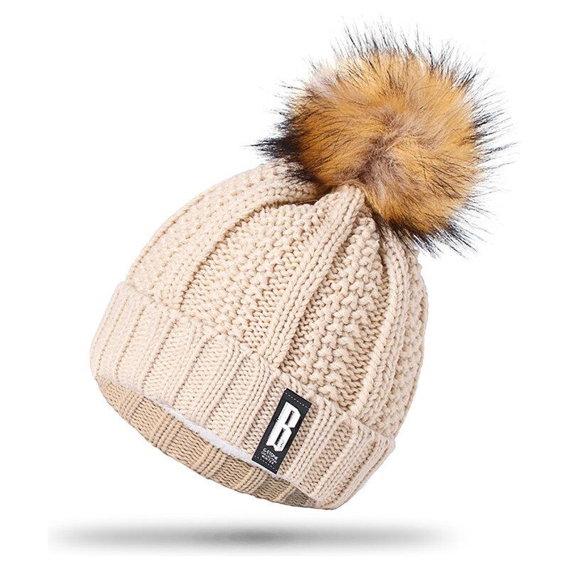 Cixi Stone dámska zimná čiapka s bambuľou Beige 65221666