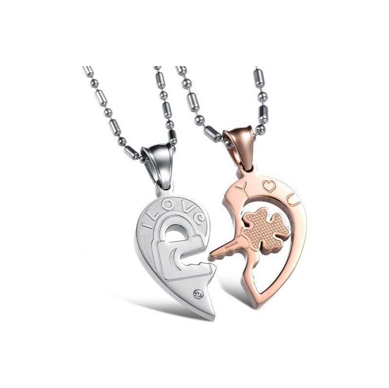 Impress Jewelry Oceľové prívesky pre pár štvorlístok a kľúč zlatý 65221752