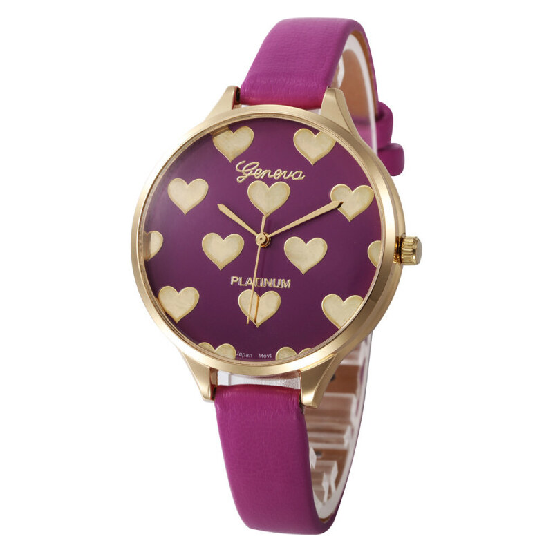 Shim Watch Geneva dámské hodinky so srdiečkami Purple 65221770