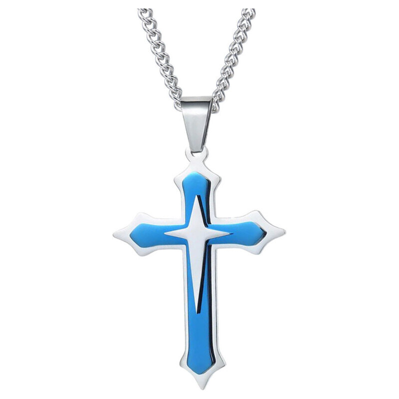 Impress Jewelry Prívesok z chirurgickej ocele krížik Lovin modrý 65221792