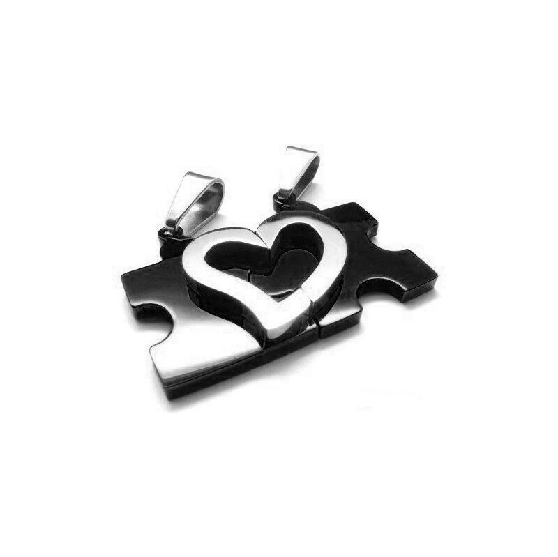 Impress Jewelry Double prívesok puzzle srdce čierne + 2 retiazky 65222160