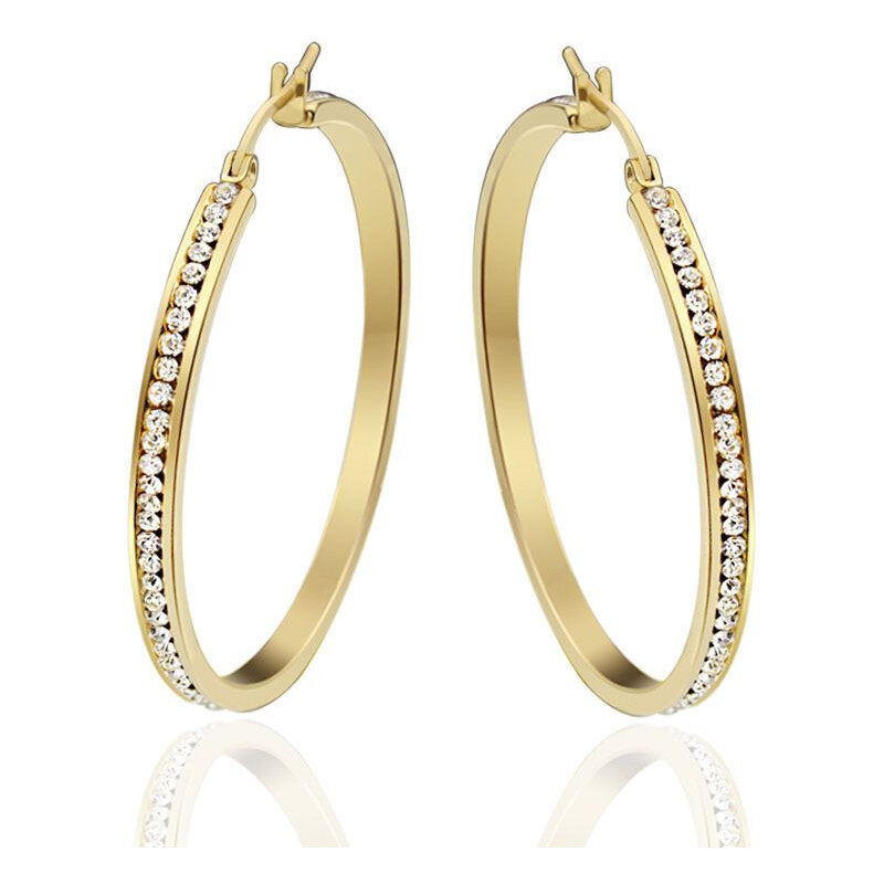 Impress Jewelry Náušnice oceľové kruhy s kryštálmi 30mm Zlaté 65222302