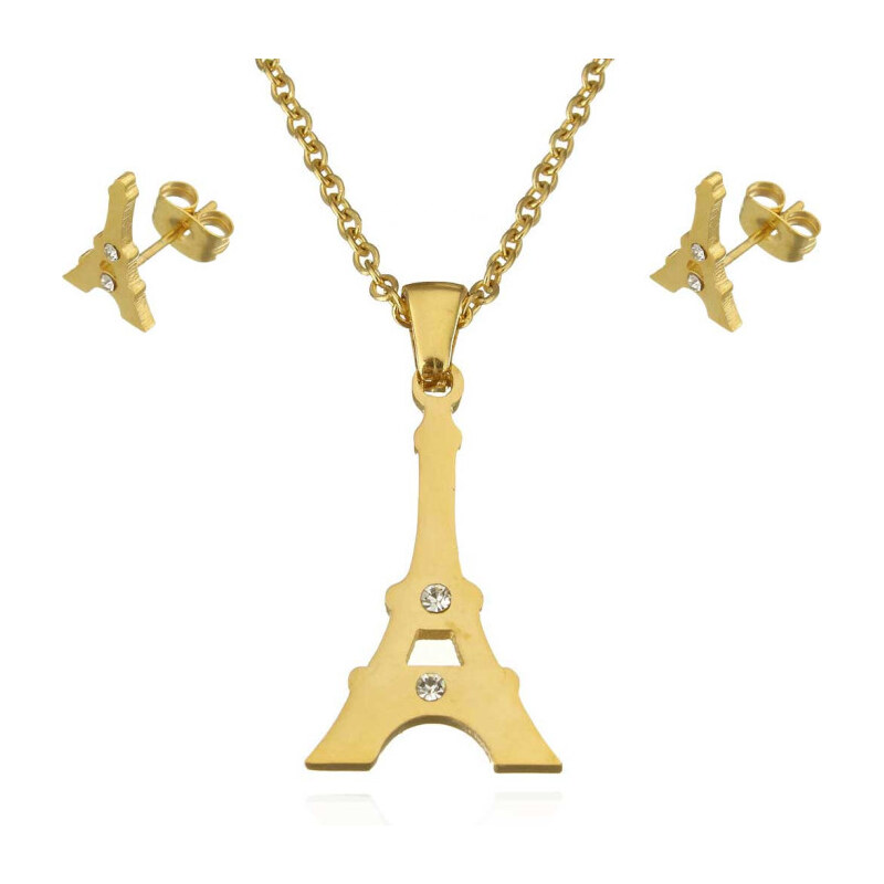 Impress Jewelry Súprava šperkov z chirurgickej ocele Eiffelovka Zlatá 65222567