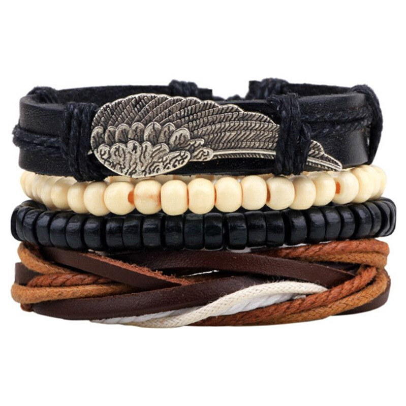 Lodestar Sada štyroch pánskych náramkov Etno pierko 65222541