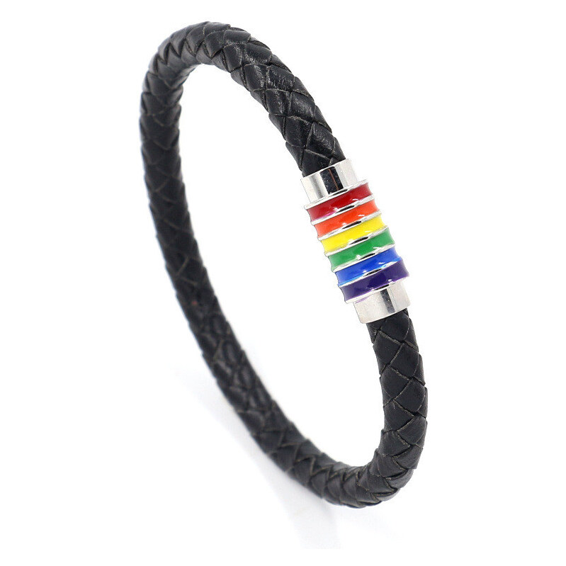 Impress Jewelry Pletený náramok z pravej kože a ocele Colored Tag LGBT 65222577