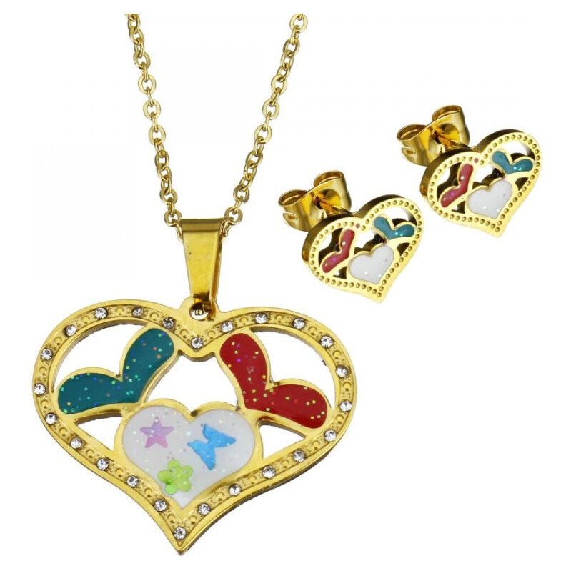 Impress Jewelry Sada šperkov z ocele Farebné srdiečka Zlatá 65222961