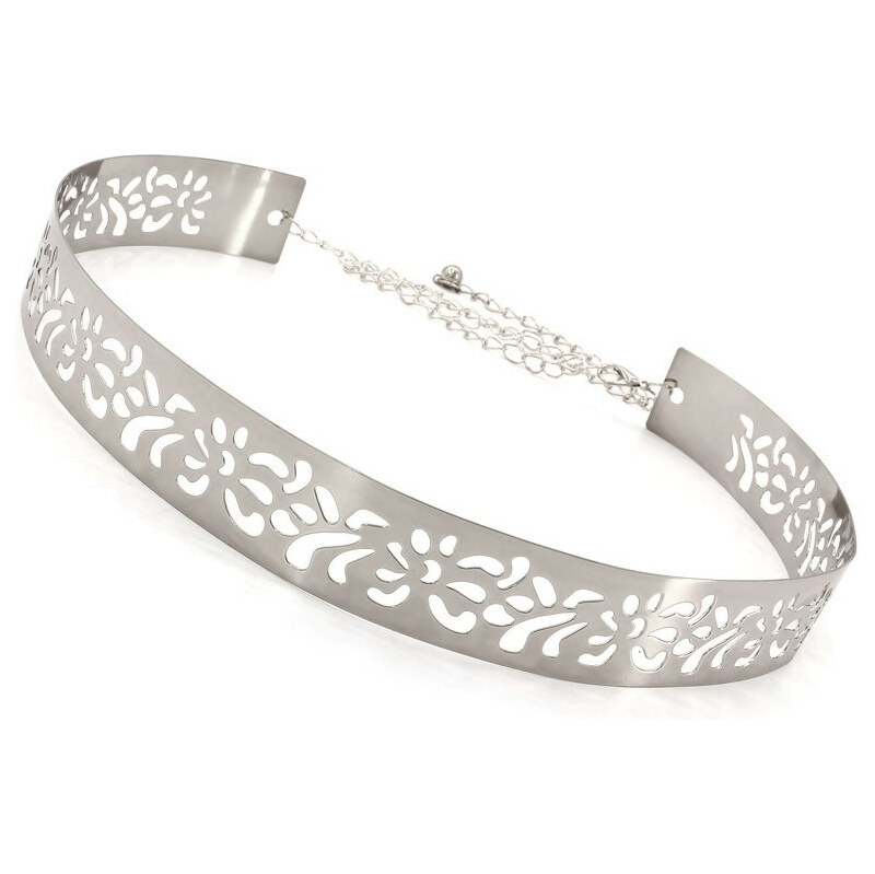 Lifestyle Dámsky celokovový opasok Flat Flowers- Strieborný 65223251