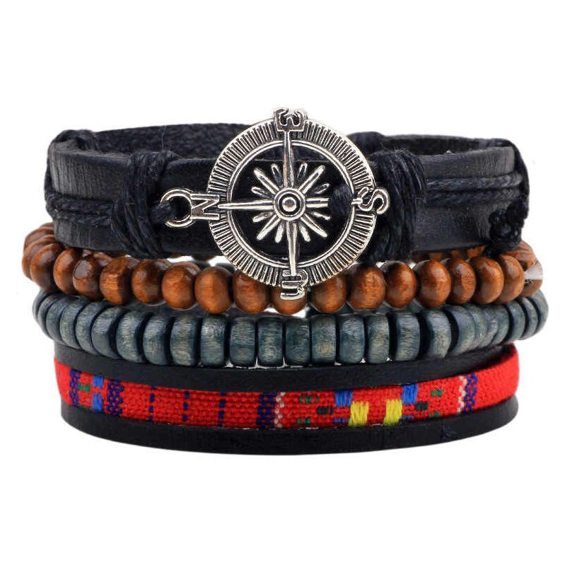 Lodestar Sada štyroch pánskych náramkov etno Kompas 65223612
