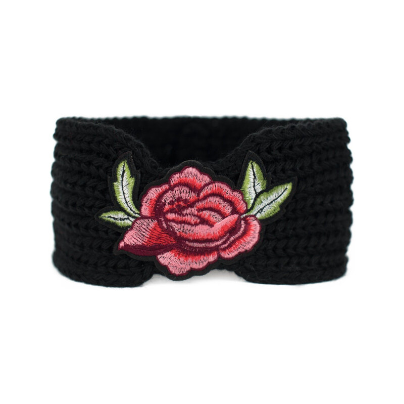 Artofpolo Dámska pletená čelenka Flowers Čierna 65223677