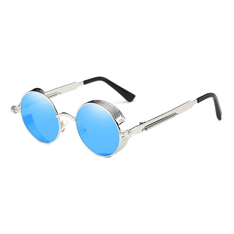 Lifestyle Retro okrúhle slnečné okuliare Steampunk Strieborné Modré 65224175