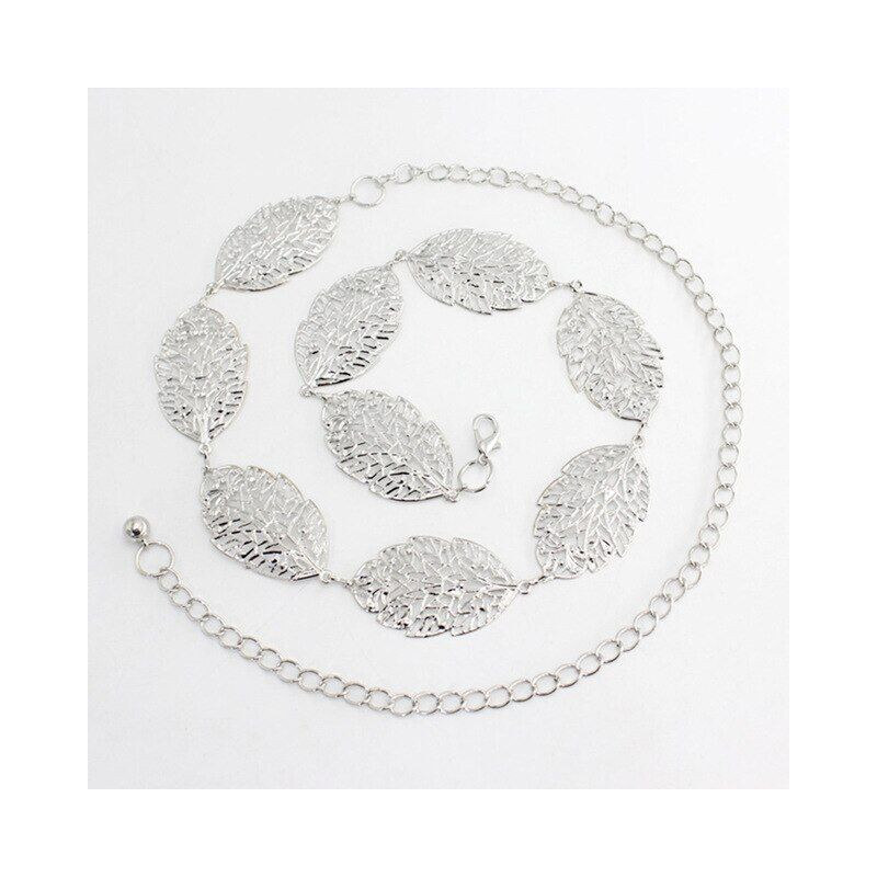 Lifestyle Ozdobný dámsky kovový opasok s lístkami Strieborný 65224185