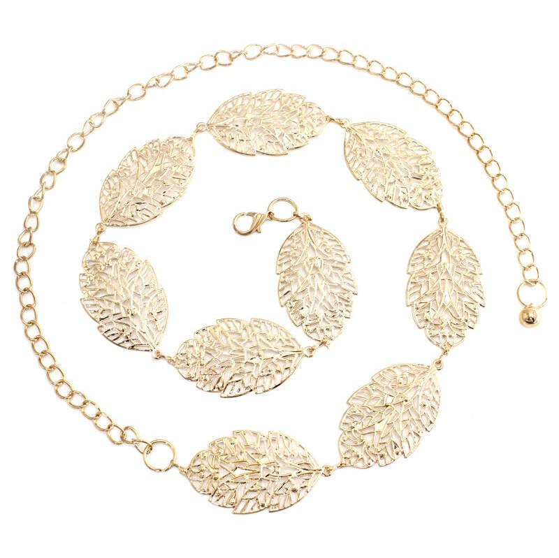 Lifestyle Ozdobný dámsky kovový opasok s lístkami Zlatý 65224184