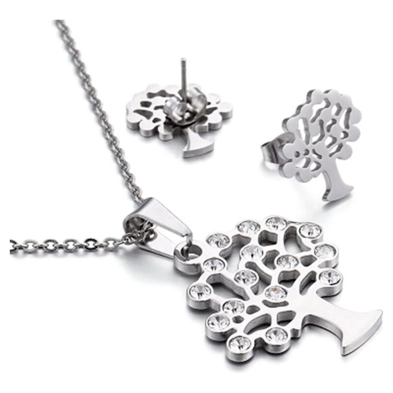Impress Jewelry Sada šperkov z ocele Strom s kryštálmi Strieborný 65224240