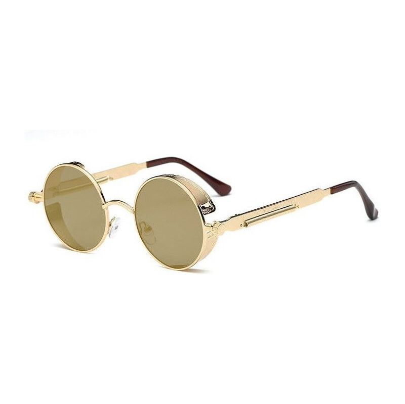 Lifestyle Retro okrúhle slnečné okuliare Steampunk Zlaté zrkadlovky 65224576
