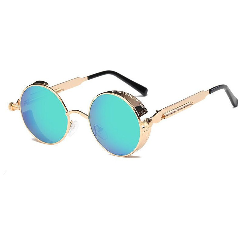 Lifestyle Retro okrúhle slnečné okuliare Steampunk Modro-zelené 65224577