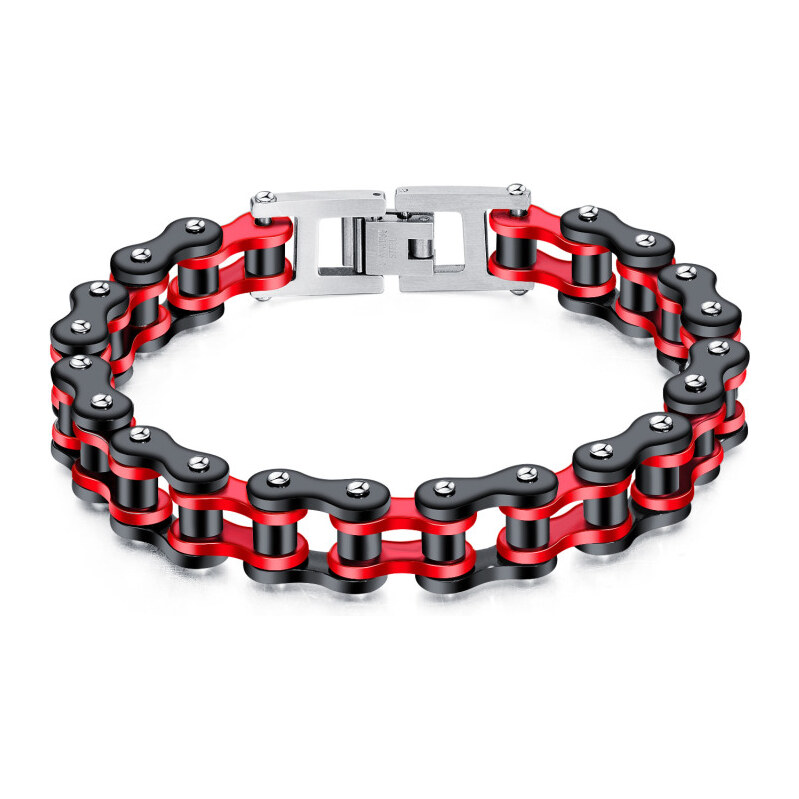 Impress Jewelry Náramok z chirurgickej ocele Moto Chain - BlackRed 65225276
