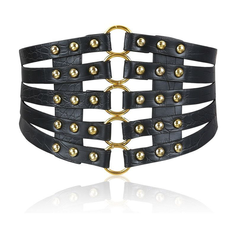 Lifestyle Dámsky kožený široký opasok s cvočkami Meduna Čierny 65225837